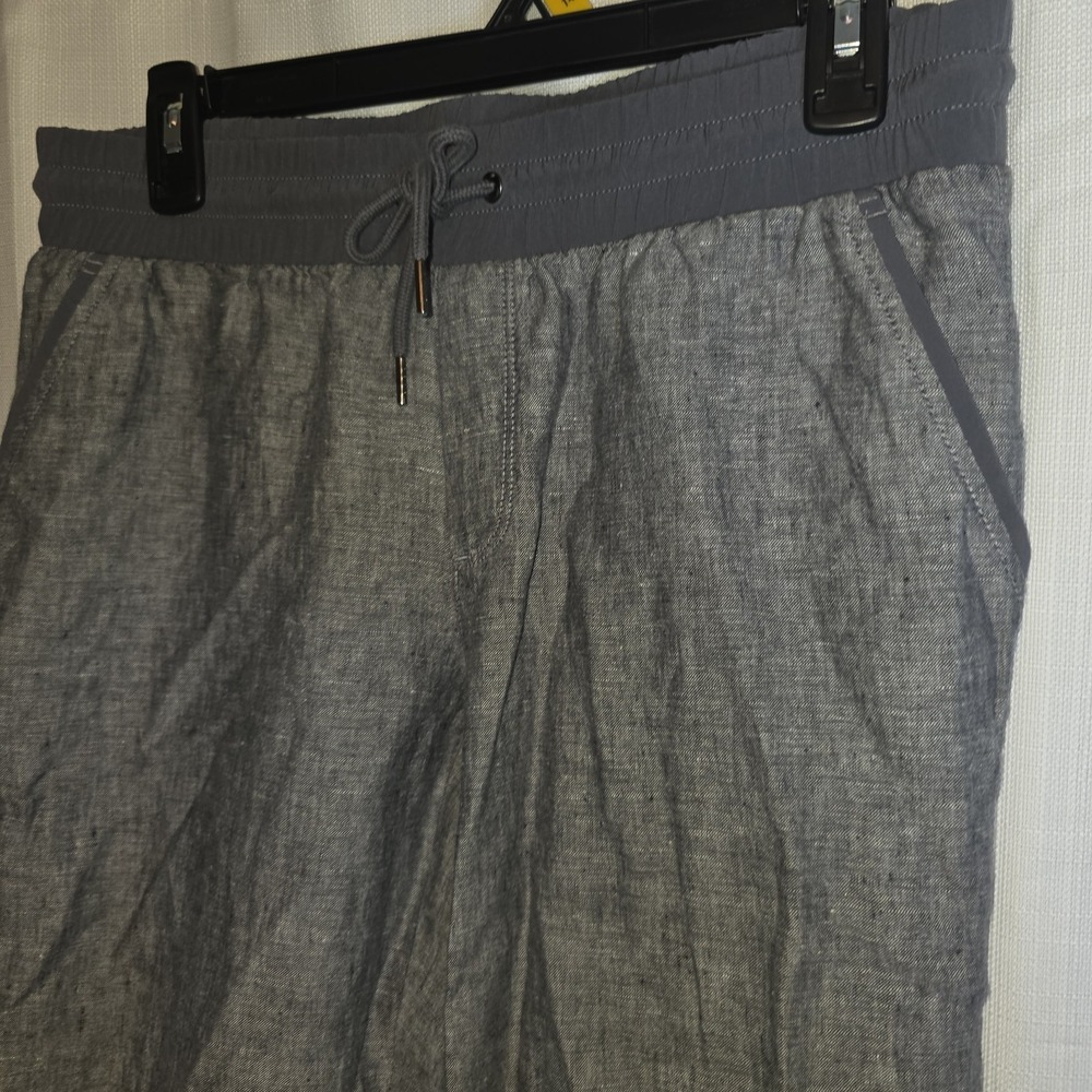 Athleta Bali Ankle Pants Womens Size 10 Linen Gray Pockets Rolled Cuff Ankle - Picture 6 of 12